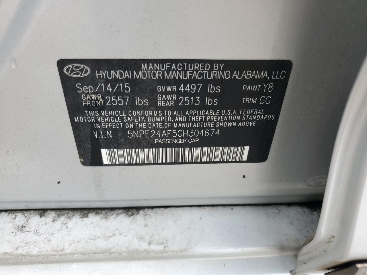 2016 Hyundai Sonata Se VIN: 5NPE24AF5GH304674 Lot: 66697625