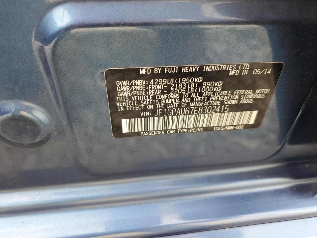 2014 Subaru Impreza Sport Limited VIN: JF1GPAU67E8302415 Lot: 65284935