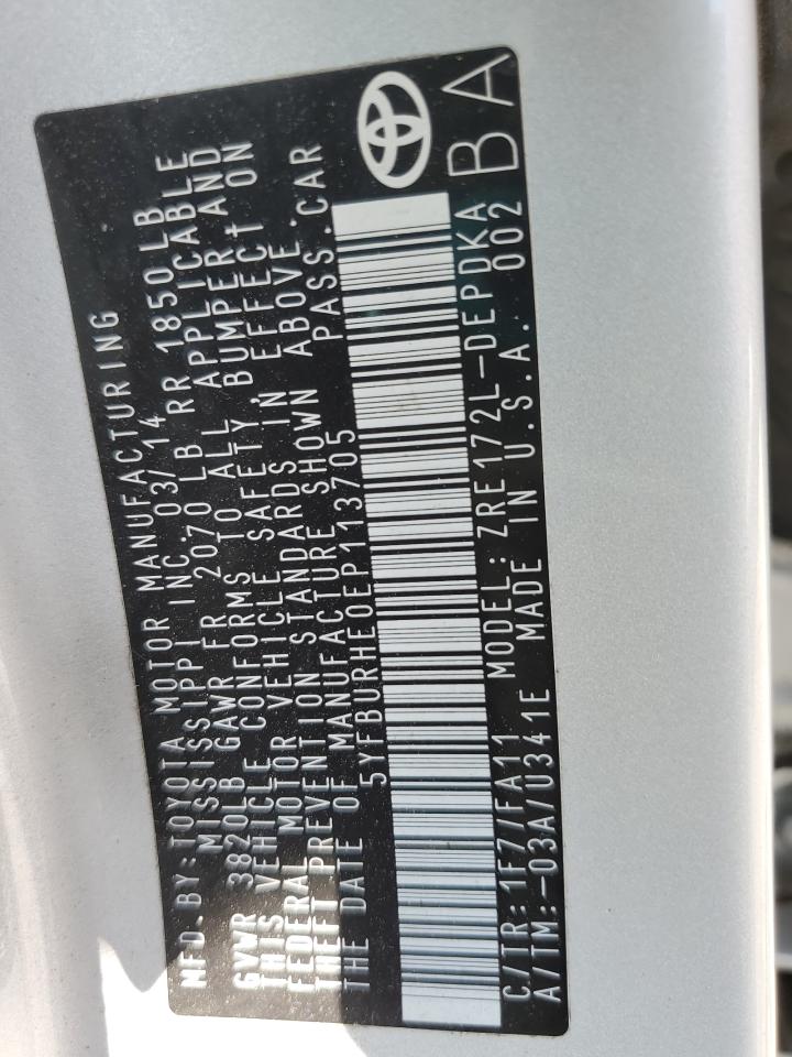 2014 Toyota Corolla L VIN: 5YFBURHE0EP113705 Lot: 65380065