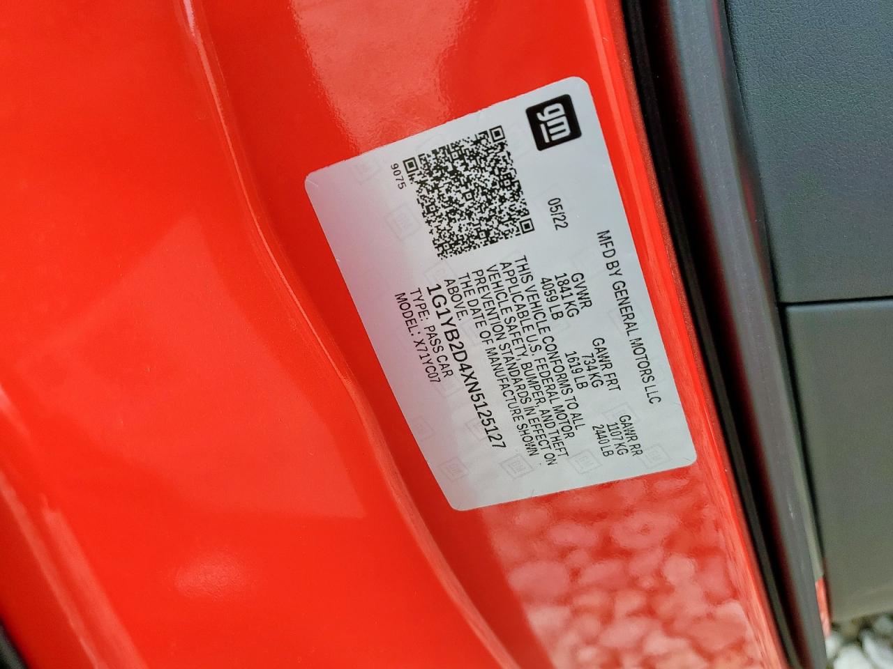 2022 Chevrolet Corvette Stingray 2Lt VIN: 1G1YB2D4XN5125127 Lot: 62981985