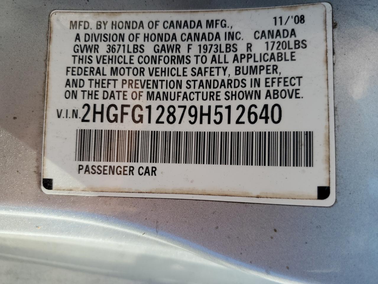 2009 Honda Civic Ex VIN: 2HGFG12879H512640 Lot: 64681475