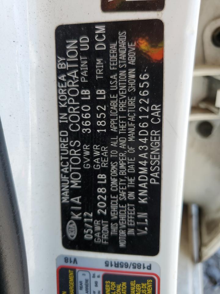 2013 Kia Rio Lx VIN: KNADM4A34D6122656 Lot: 63351185