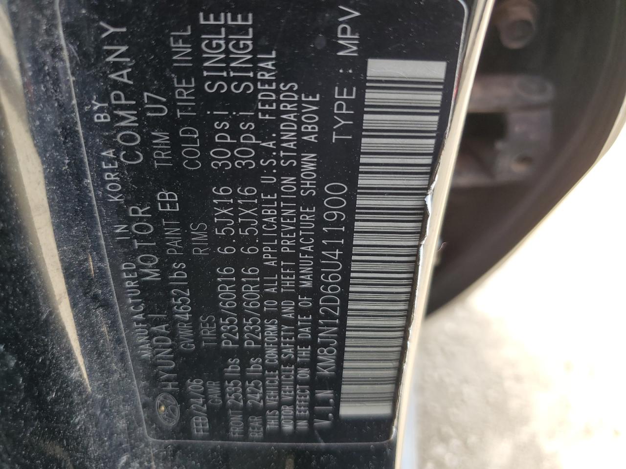 2006 Hyundai Tucson Gls VIN: KM8JN12D66U411900 Lot: 66491775