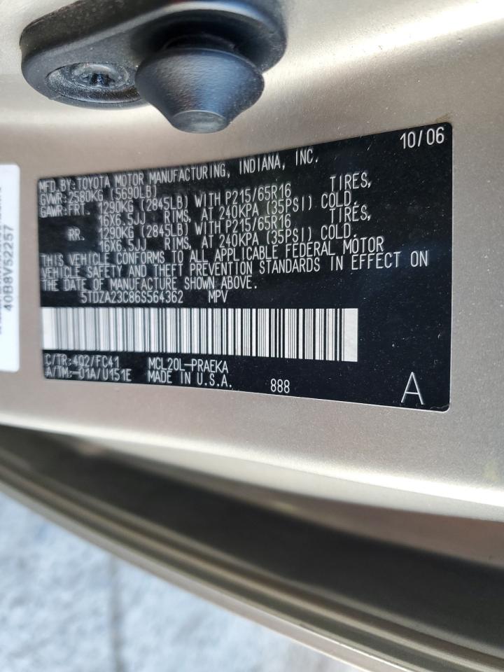 2006 Toyota Sienna Ce VIN: 5TDZA23C86S564362 Lot: 64141905