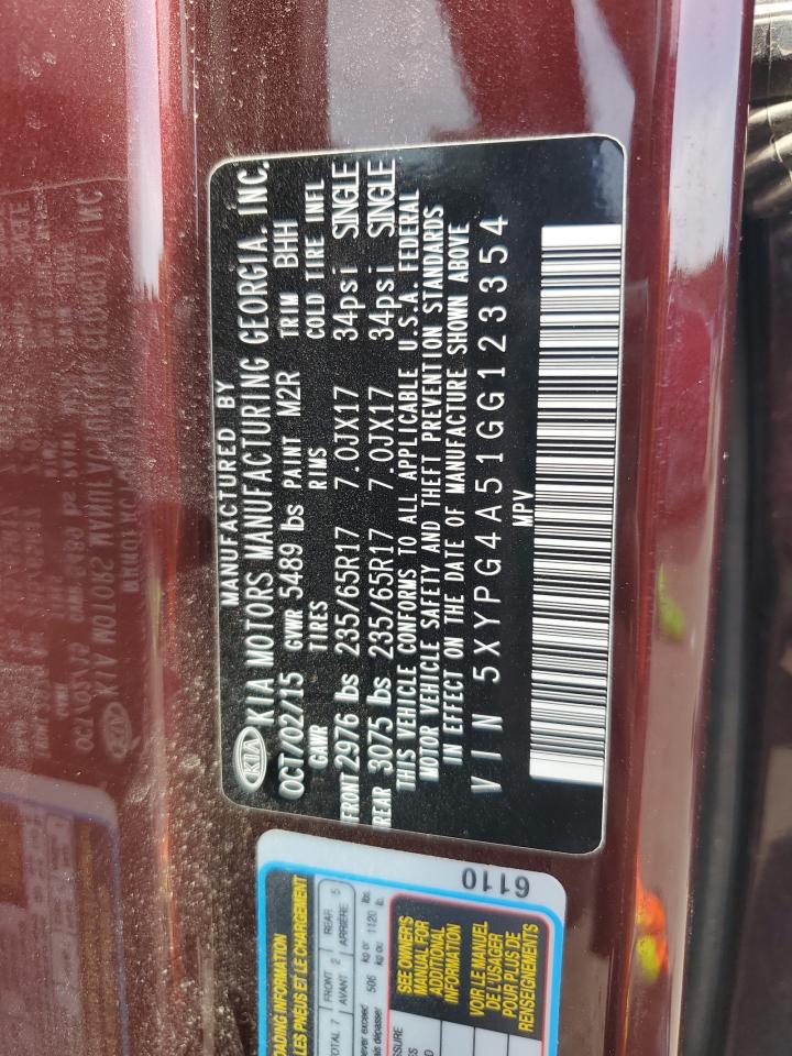 5xypg4a51gg123354 5XYPG4A51GG123354 2016 Kia Sorento Lx