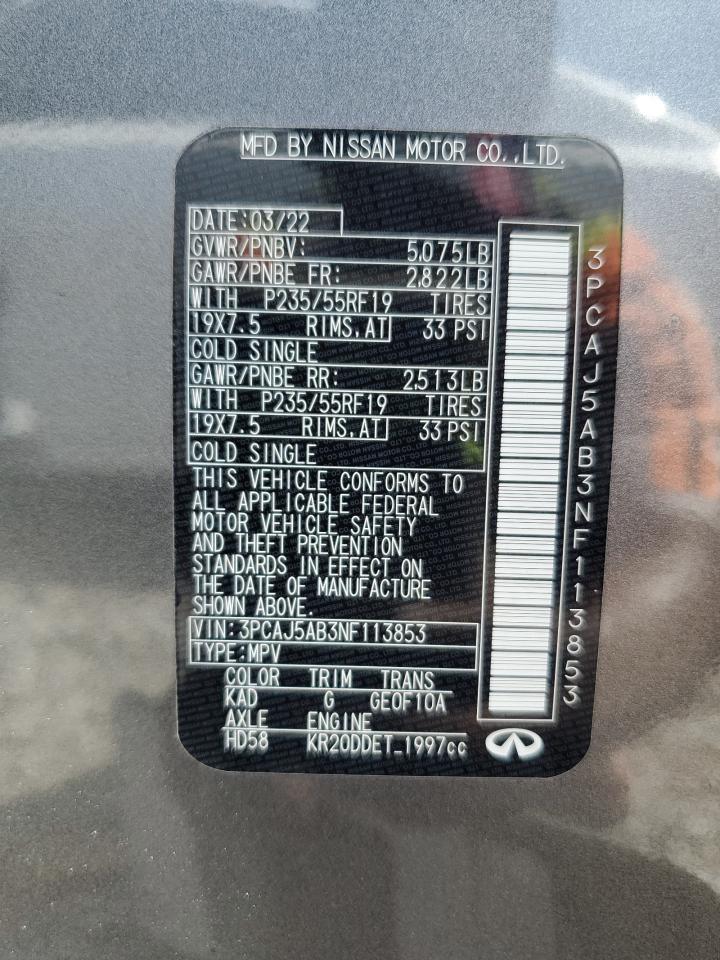 2022 Infiniti Qx50 Pure VIN: 3PCAJ5AB3NF113853 Lot: 62594765