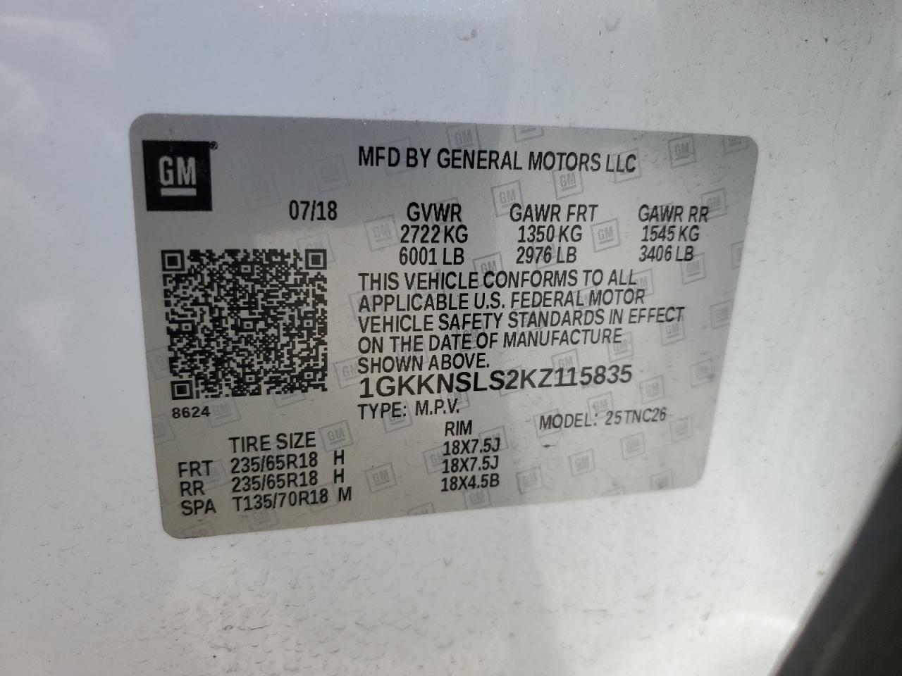 2019 GMC Acadia Sle VIN: 1GKKNSLS2KZ115835 Lot: 64458085