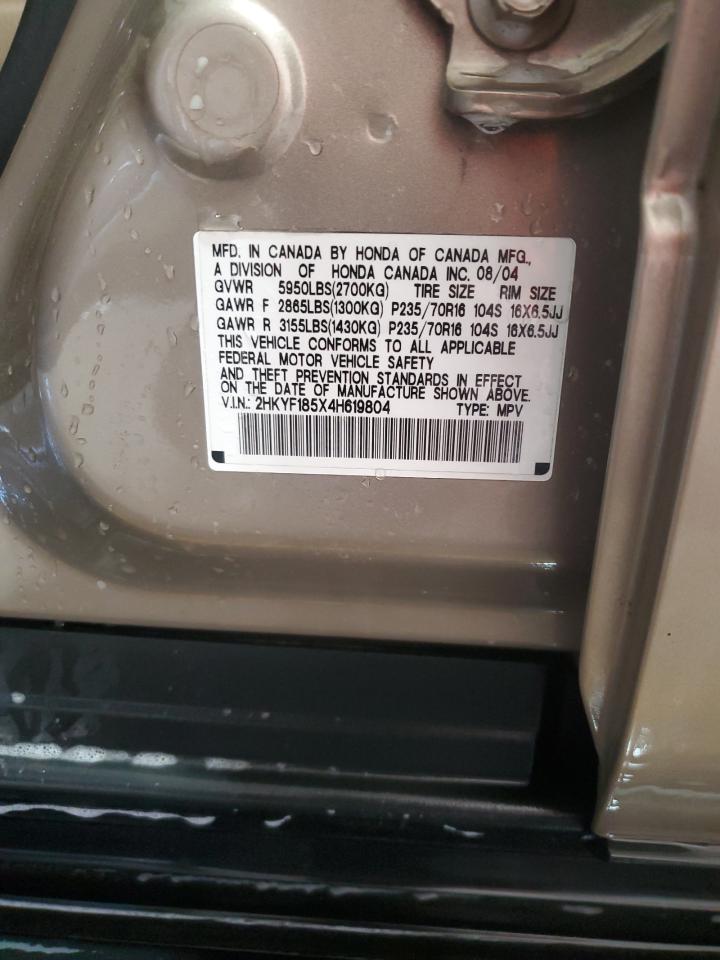 2004 Honda Pilot Exl VIN: 2HKYF185X4H619804 Lot: 63680845