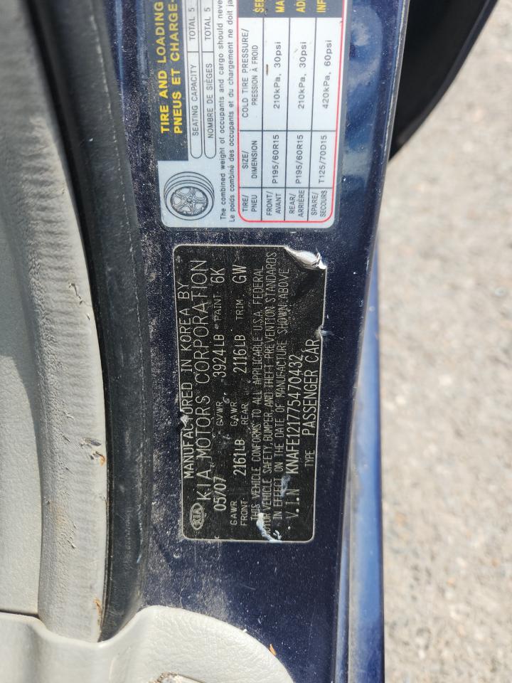 2007 Kia Spectra Ex VIN: KNAFE121775470432 Lot: 66840275