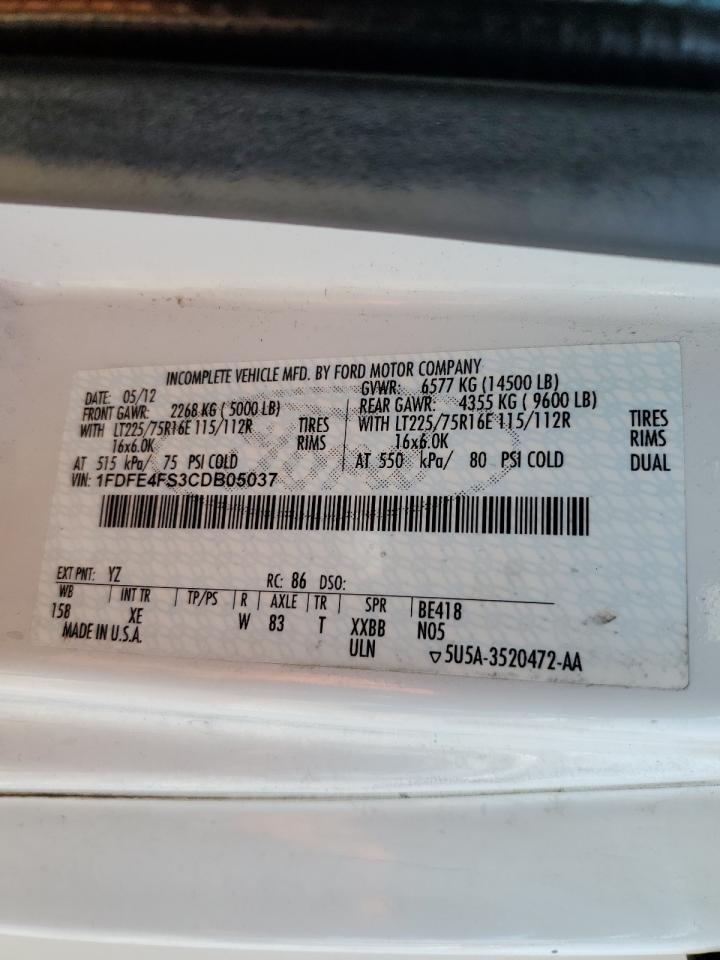 2012 Ford Econoline E450 Super Duty Cutaway Van VIN: 1FDFE4FS3CDB05037 Lot: 64600375