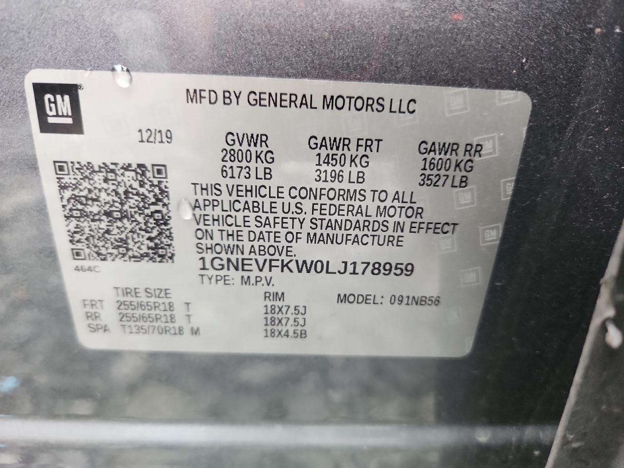 2020 Chevrolet Traverse Ls VIN: 1GNEVFKW0LJ178959 Lot: 66644395