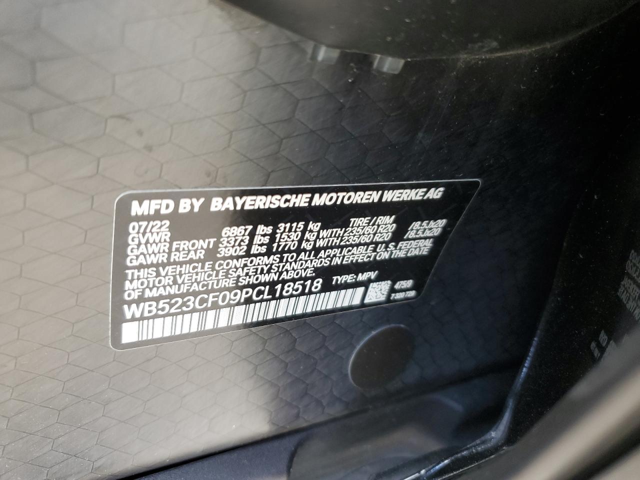 2023 BMW Ix xDrive50 VIN: WB523CF09PCL18518 Lot: 64137025