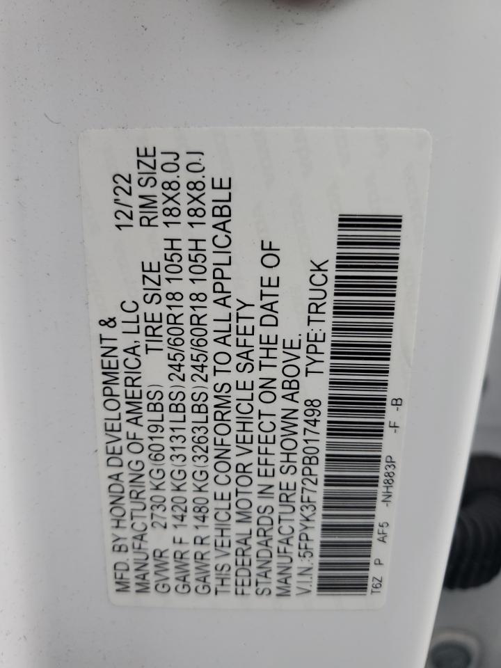 5fpyk3f72pb017498 5FPYK3F72PB017498 2023 Honda Ridgeline Rtl-E