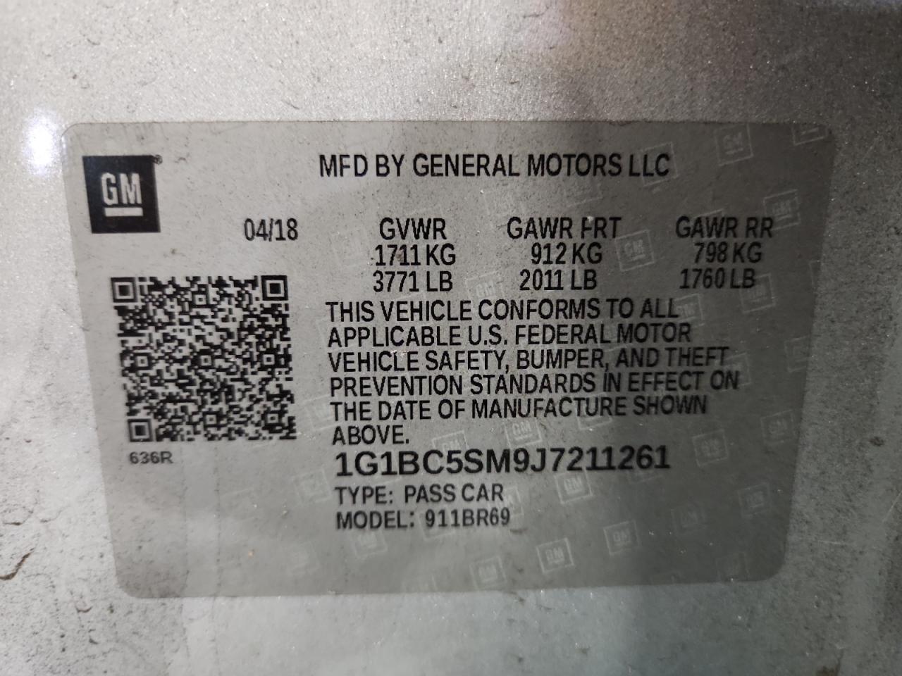 2018 Chevrolet Cruze Ls VIN: 1G1BC5SM9J7211261 Lot: 62481265
