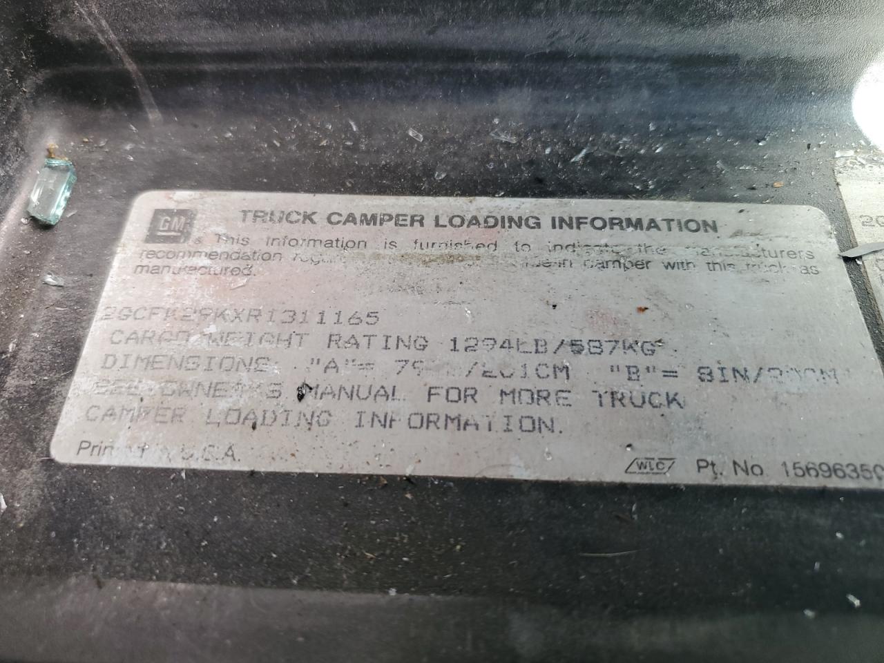 1994 Chevrolet Gmt-400 K2500 VIN: 2GCFK29KXR1311165 Lot: 63323395