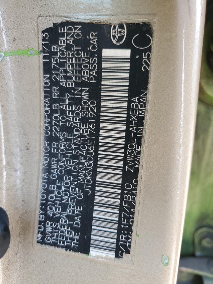 2014 Toyota Prius VIN: JTDKN3DU6E1761920 Lot: 65753635