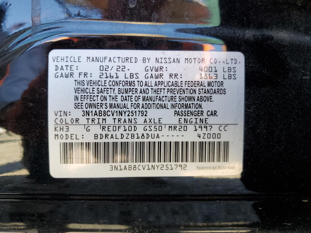 2022 Nissan Sentra Sv VIN: 3N1AB8CV1NY251792 Lot: 64273655