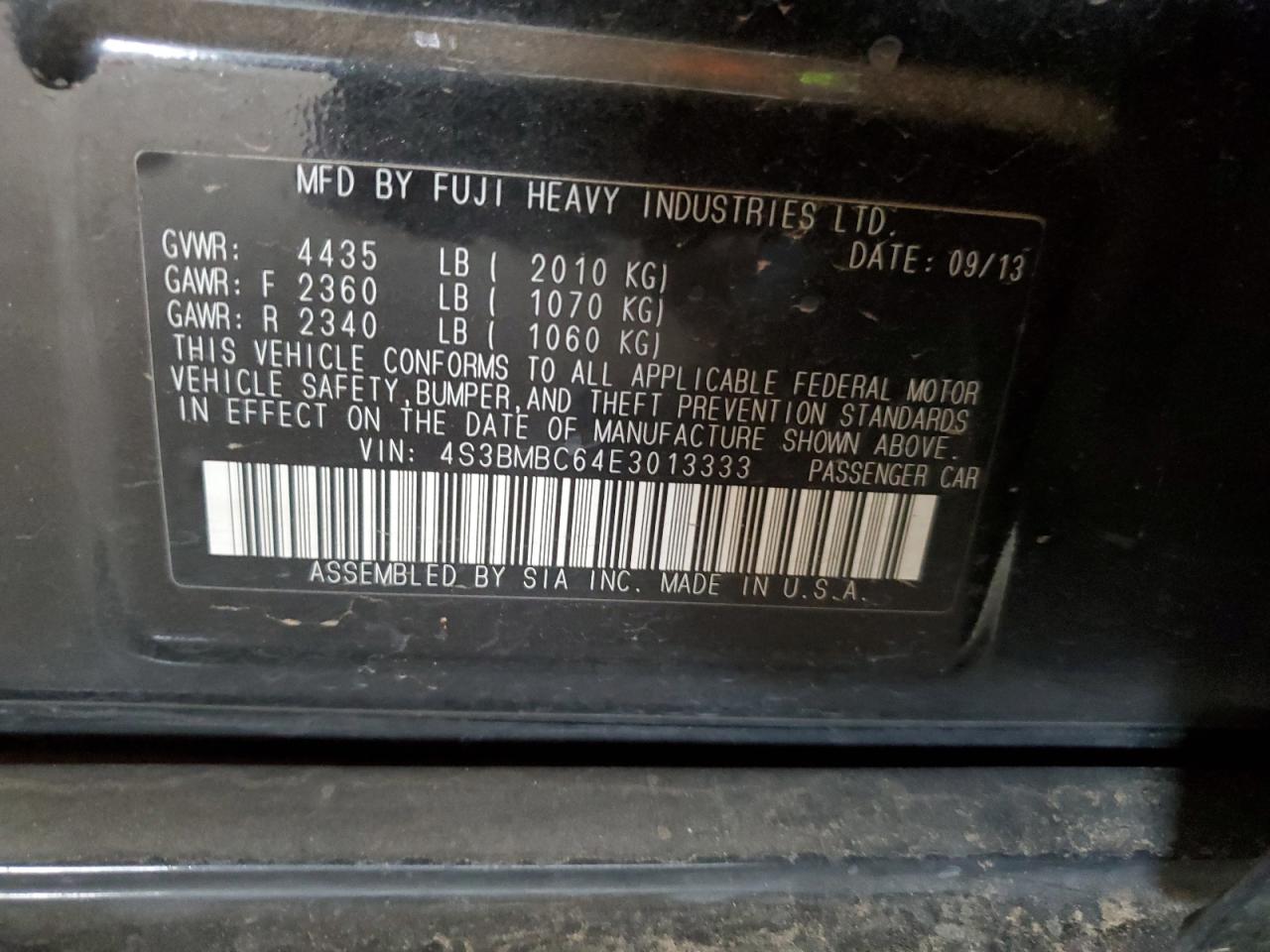 2014 Subaru Legacy 2.5I Premium VIN: 4S3BMBC64E3013333 Lot: 64892005