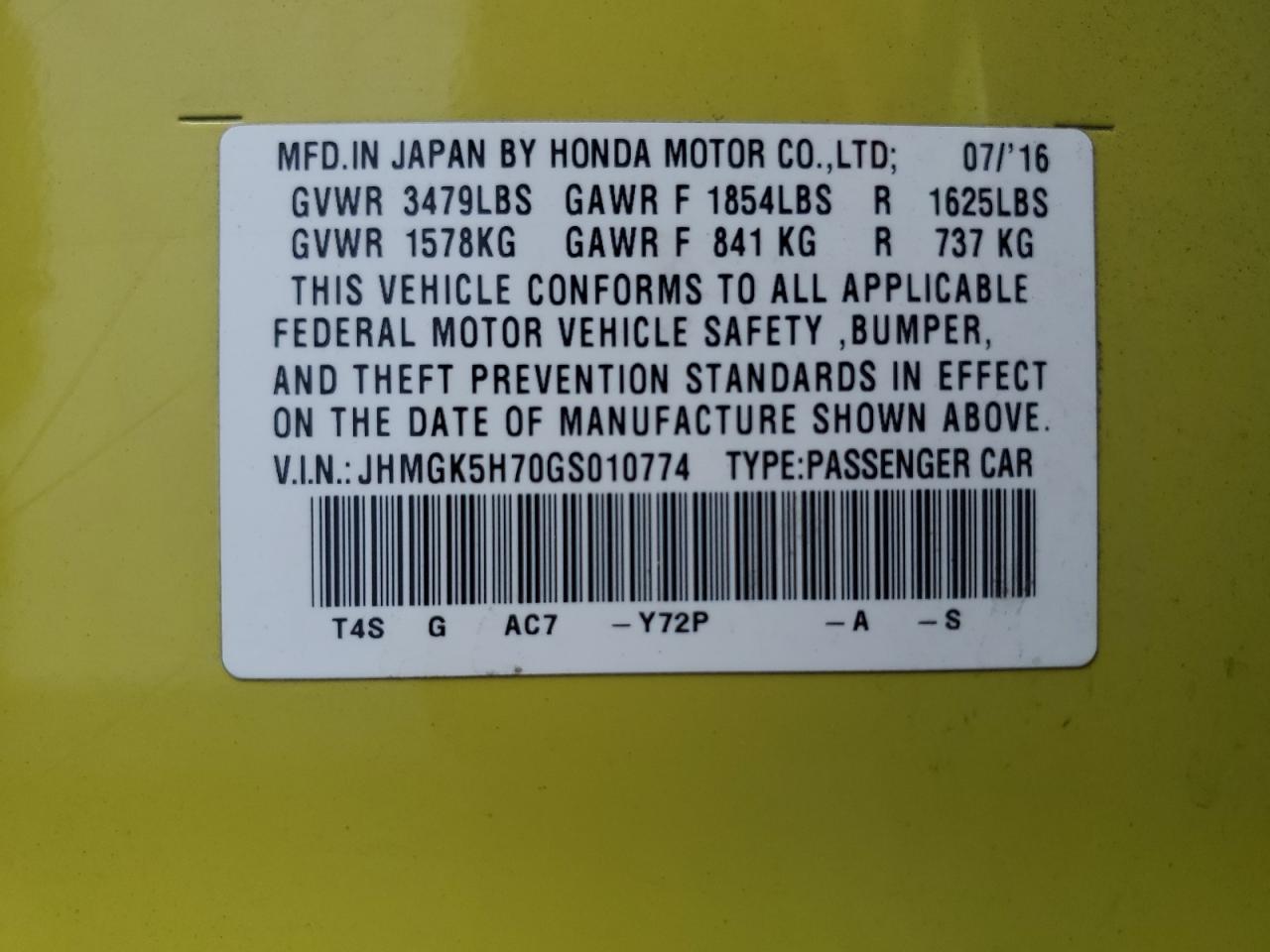 2016 Honda Fit Ex VIN: JHMGK5H70GS010774 Lot: 64292905