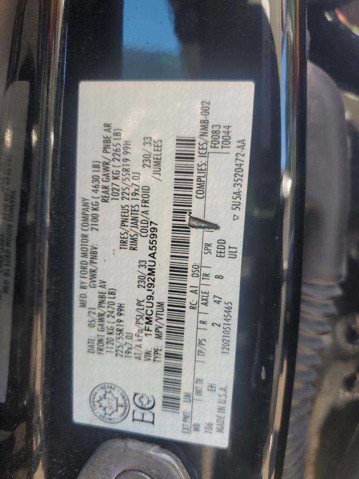 2021 Ford Escape Titanium VIN: 1FMCU9J92MUA55997 Lot: 64499125