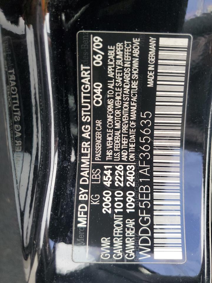 2010 Mercedes-Benz C 300 VIN: WDDGF5EB1AF365635 Lot: 65240665