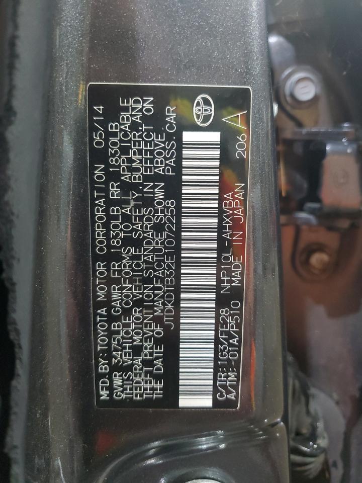 2014 Toyota Prius C VIN: JTDKDTB32E1072258 Lot: 64668255