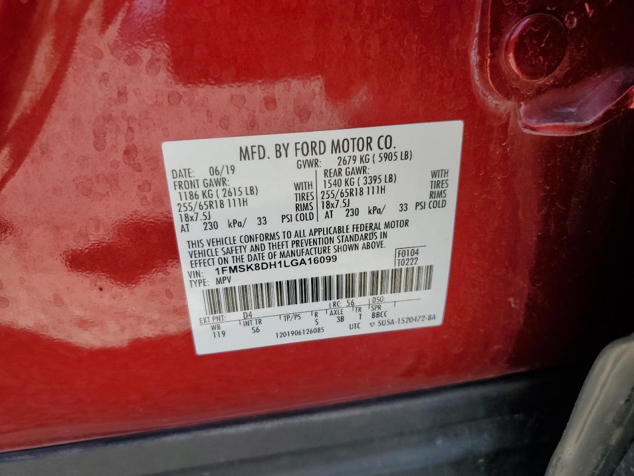 2020 Ford Explorer Xlt VIN: 1FMSK8DH1LGA16099 Lot: 64143645