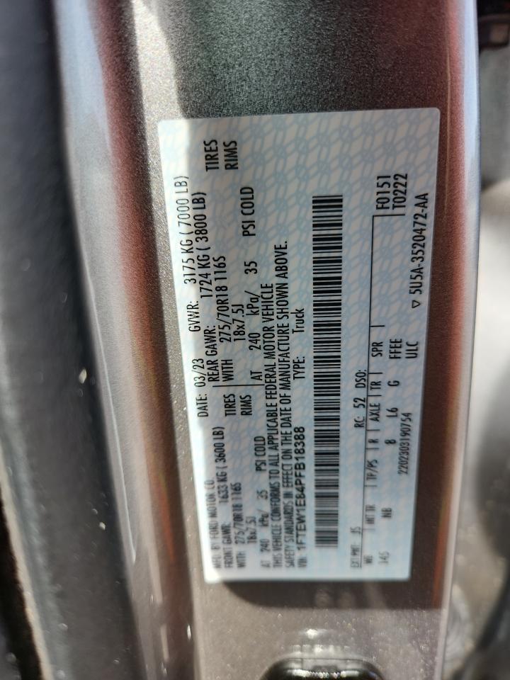 2023 Ford F150 Supercrew VIN: 1FTEW1E84PFB18388 Lot: 65534885