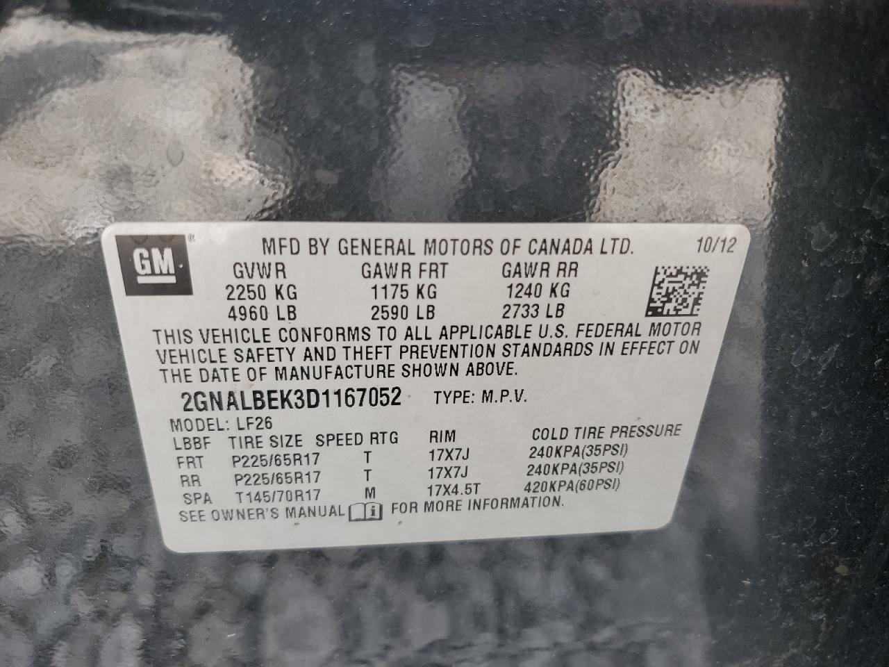 2013 Chevrolet Equinox Ls VIN: 2GNALBEK3D1167052 Lot: 64814115