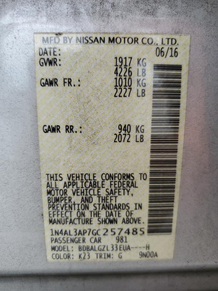 2016 Nissan Altima 2.5 VIN: 1N4AL3AP7GC257485 Lot: 65296815