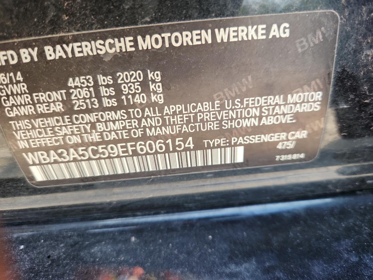 2014 BMW 328 I VIN: WBA3A5C59EF606154 Lot: 64498545