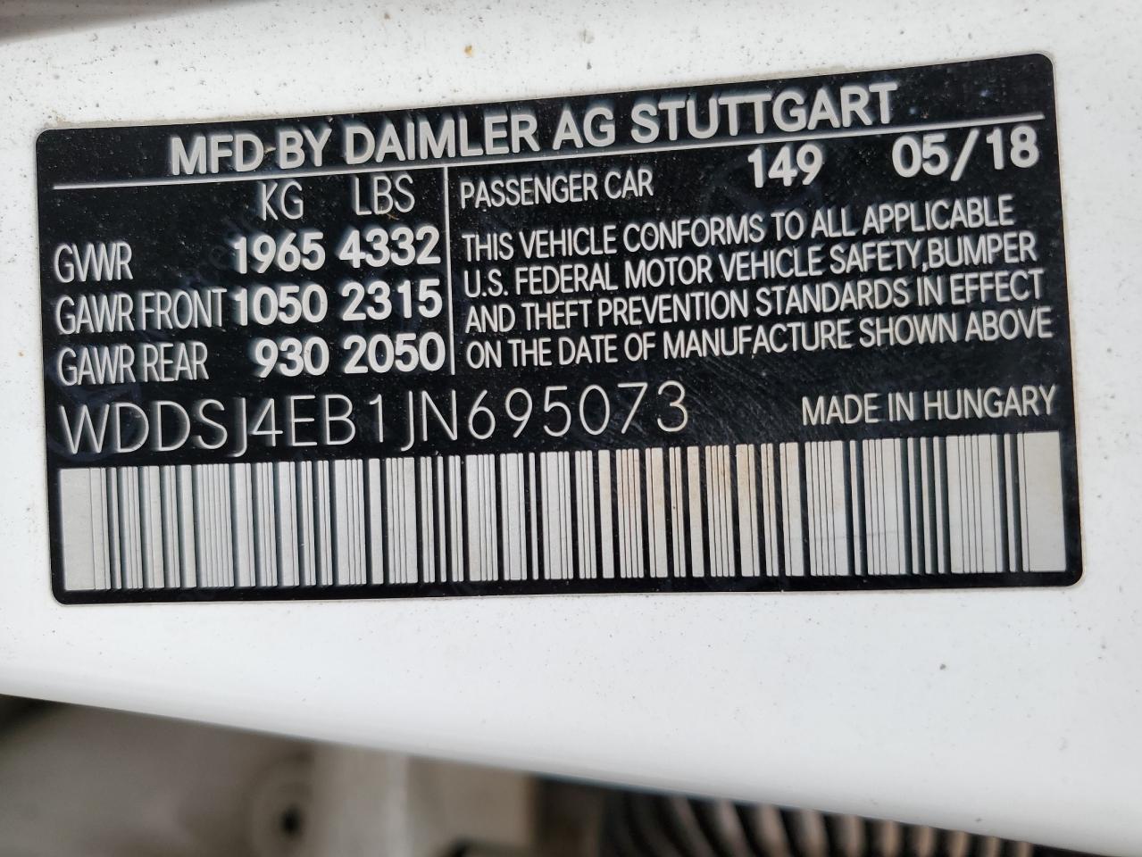 wddsj4eb1jn695073 WDDSJ4EB1JN695073 2018 Mercedes-Benz Cla 250