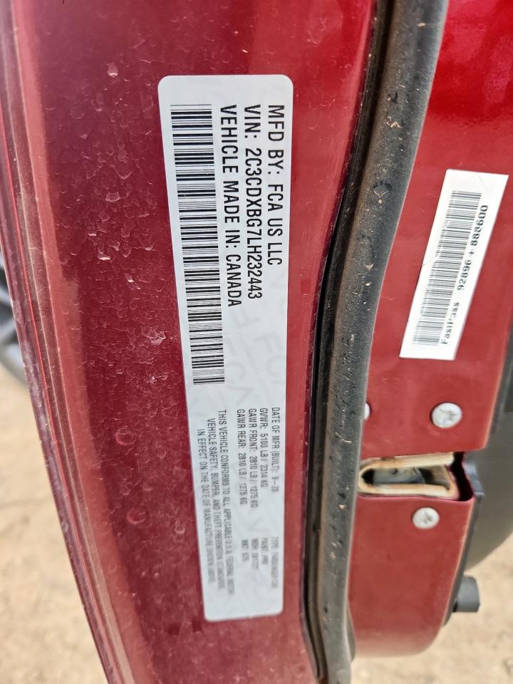 2020 Dodge Charger Sxt VIN: 2C3CDXBG7LH232443 Lot: 63214815