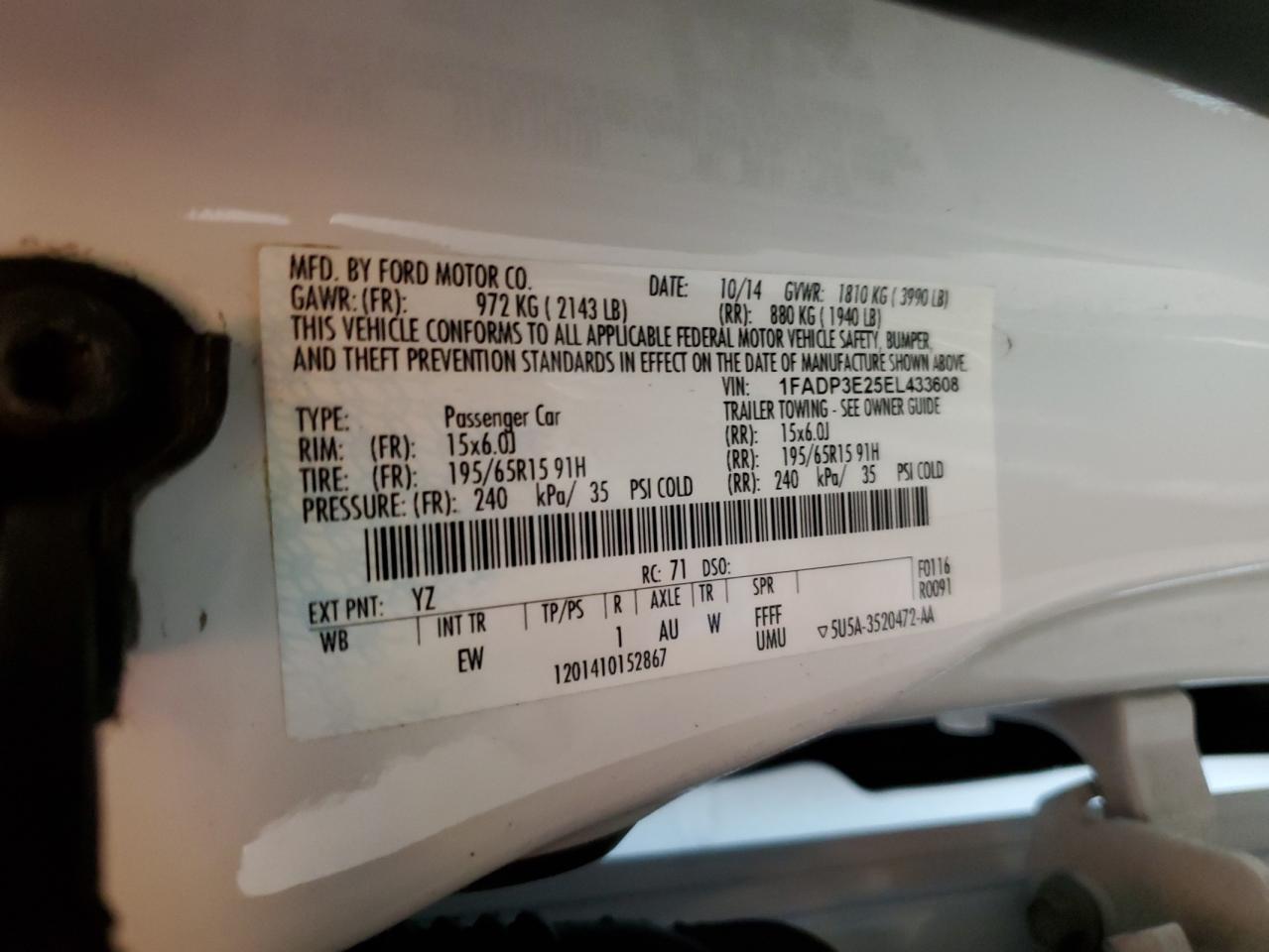 2014 Ford Focus S VIN: 1FADP3E25EL433608 Lot: 64960425