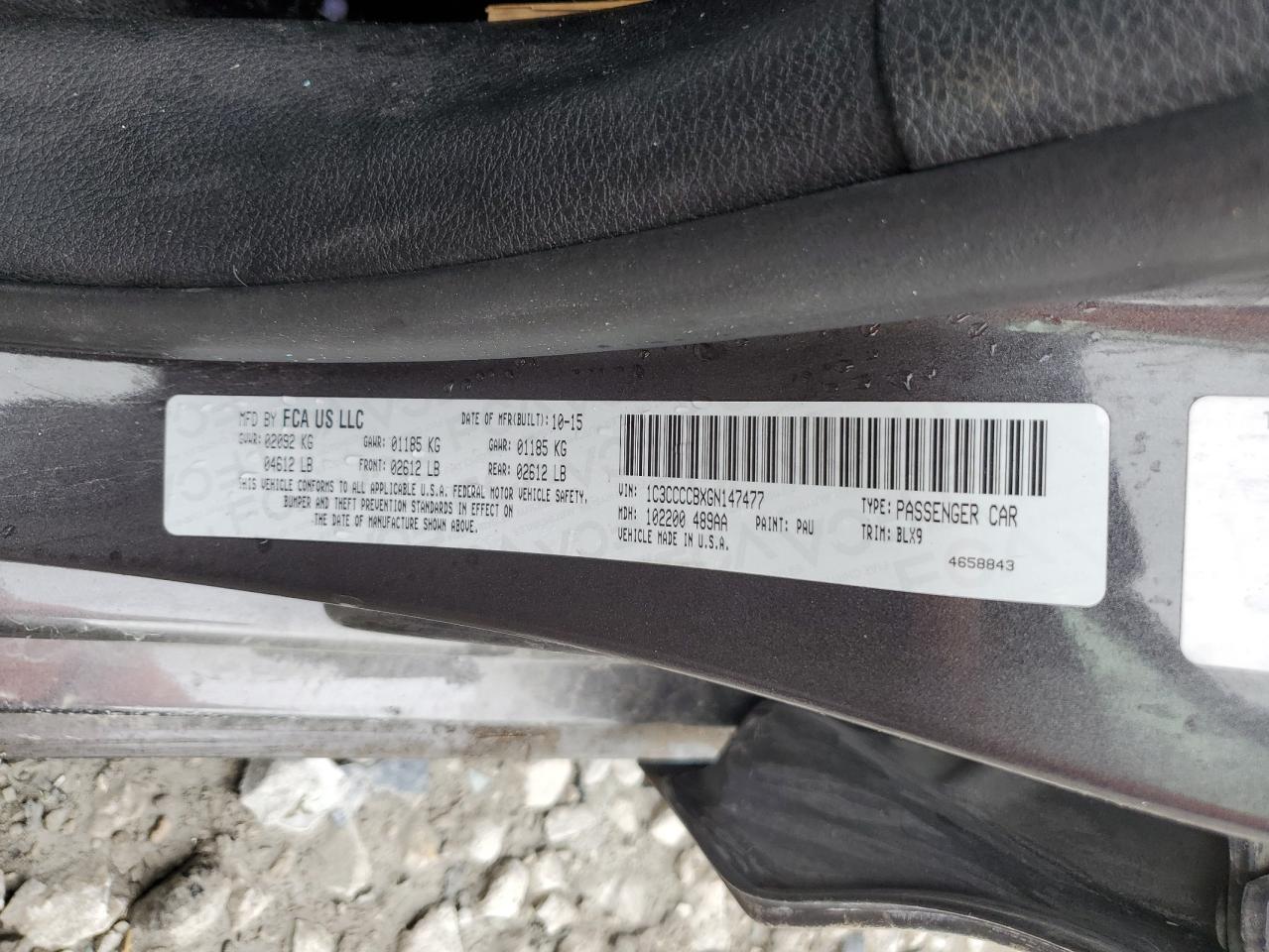 2016 Chrysler 200 C VIN: 1C3CCCCBXGN147477 Lot: 64024095