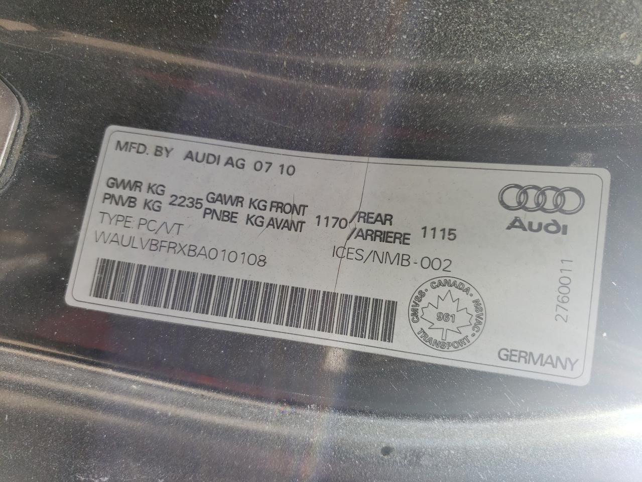 2011 Audi S5 Premium VIN: WAULVBFRXBA010108 Lot: 64233255