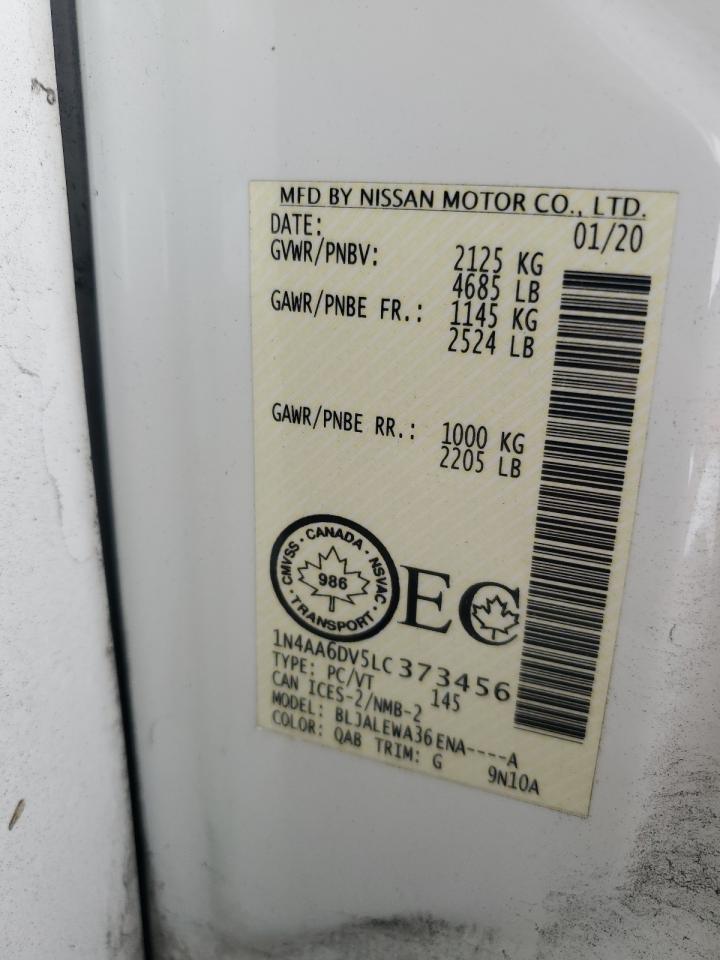 2020 Nissan Maxima Sl VIN: 1N4AA6DV5LC373456 Lot: 64677425