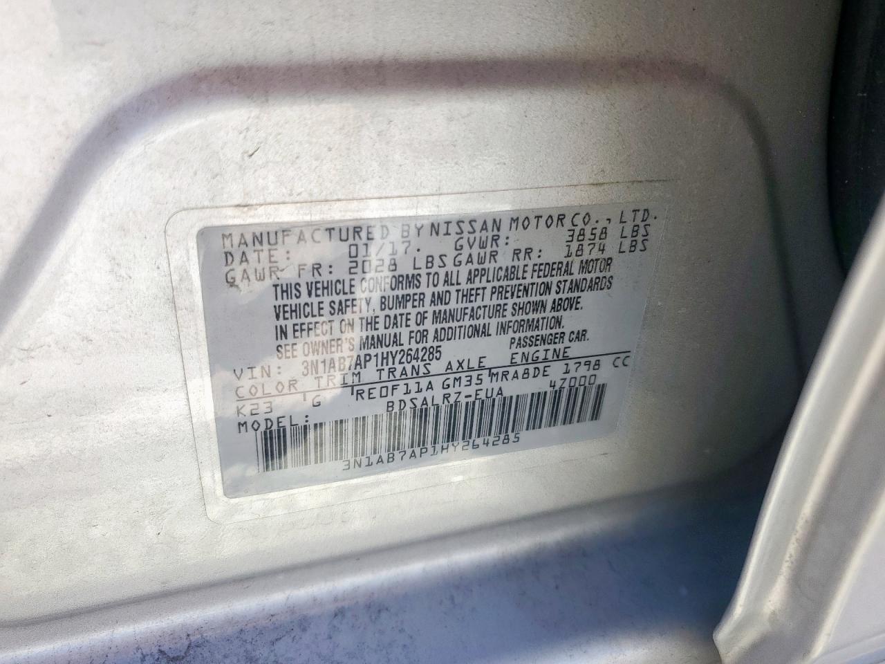 2017 Nissan Sentra S VIN: 3N1AB7AP1HY264285 Lot: 65789645