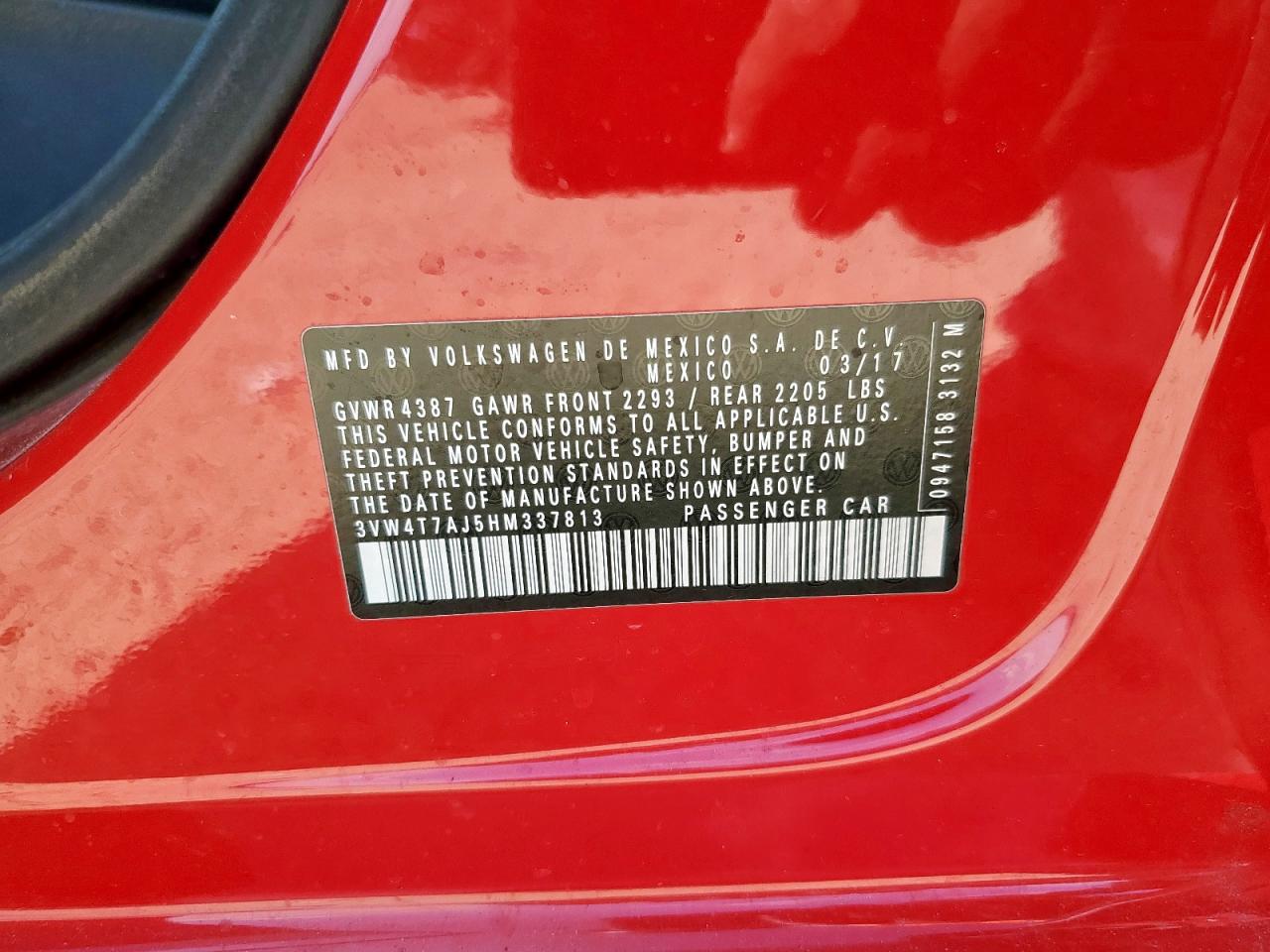 2017 Volkswagen Jetta Gli VIN: 3VW4T7AJ5HM337813 Lot: 65267865