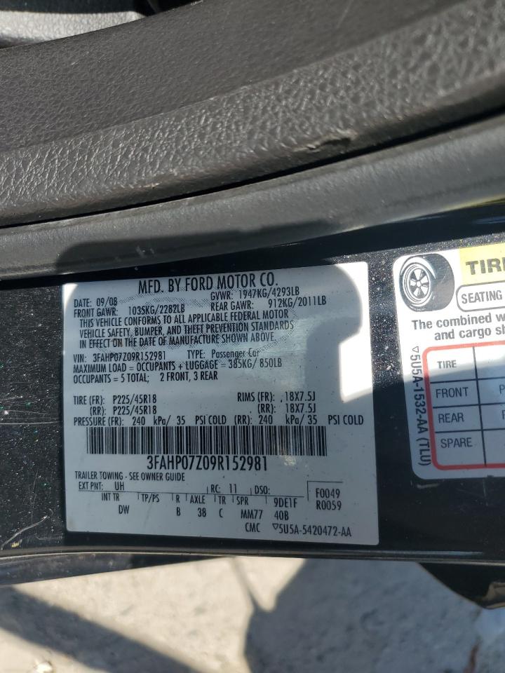2009 Ford Fusion Se VIN: 3FAHP07Z09R152981 Lot: 65059015