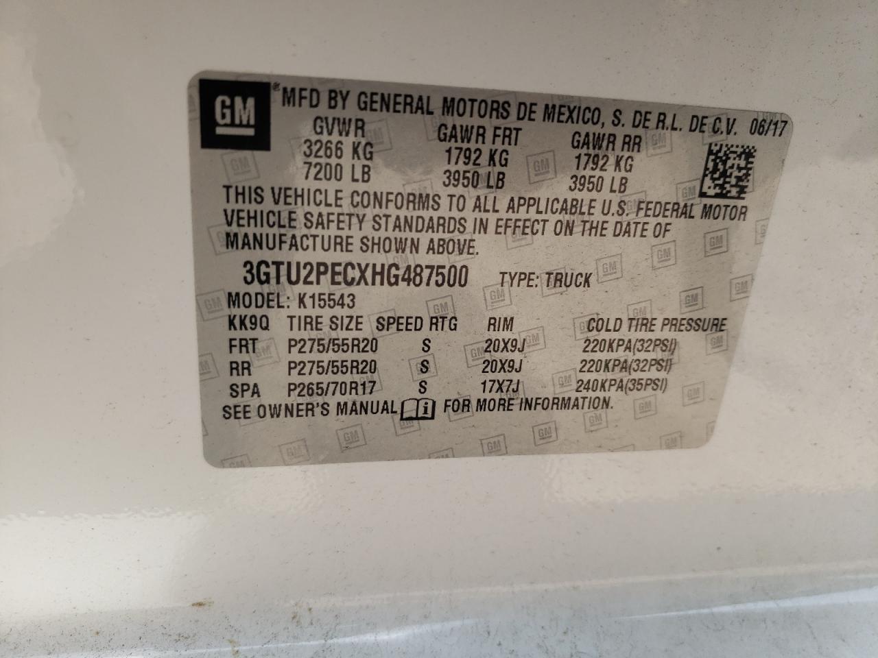 2017 GMC Sierra K1500 Denali VIN: 3GTU2PECXHG487500 Lot: 65447045