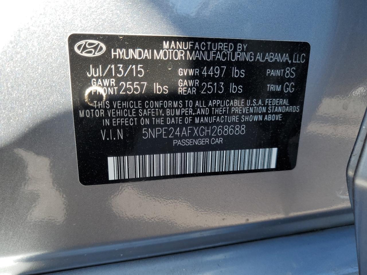 2016 Hyundai Sonata Se VIN: 5NPE24AFXGH268688 Lot: 64395385
