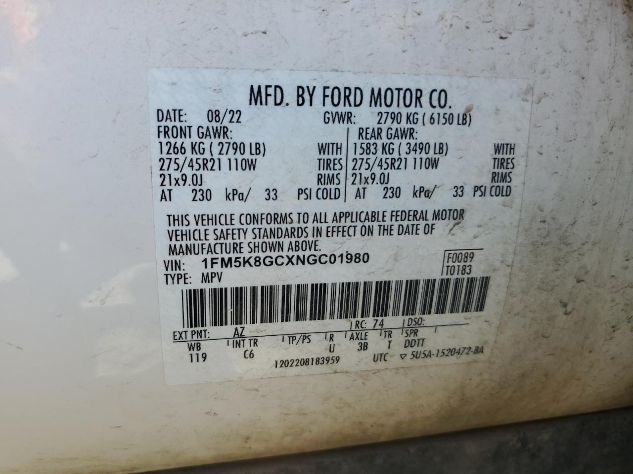 2022 Ford Explorer St VIN: 1FM5K8GCXNGC01980 Lot: 64579195