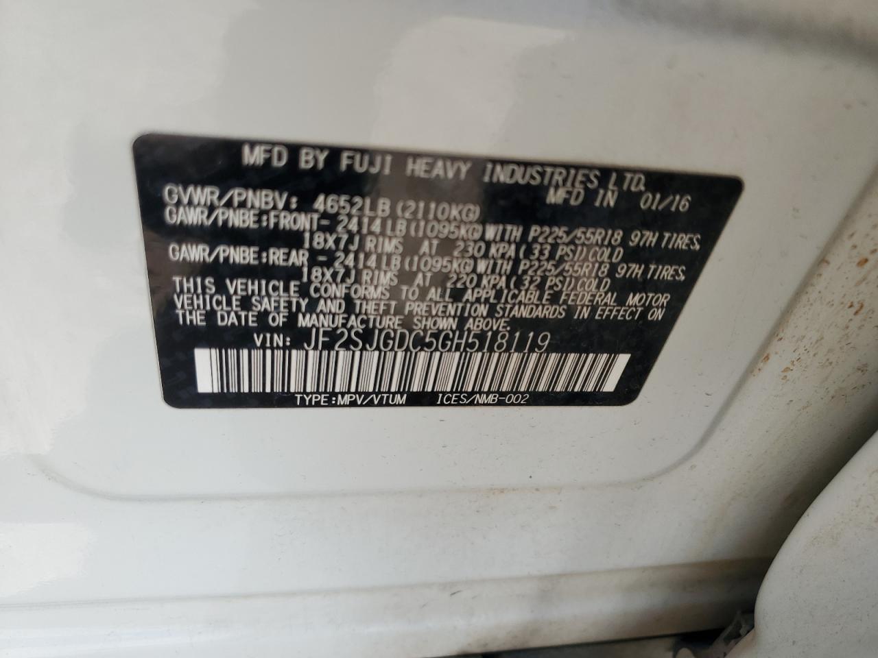 2016 Subaru Forester 2.0Xt Premium VIN: JF2SJGDC5GH518119 Lot: 65413695