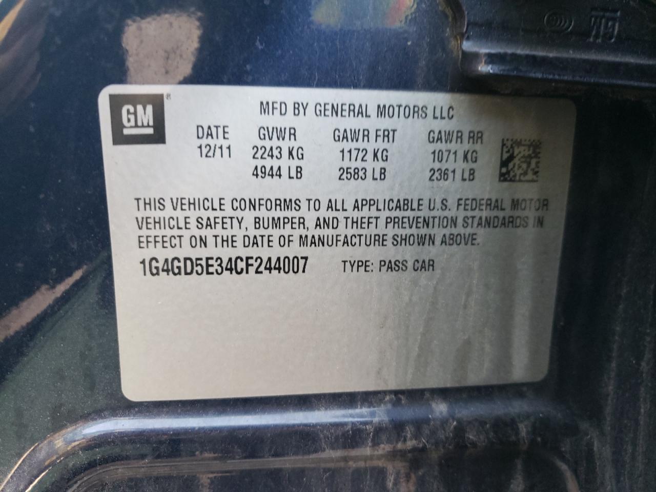 2012 Buick Lacrosse Premium VIN: 1G4GD5E34CF244007 Lot: 64094565