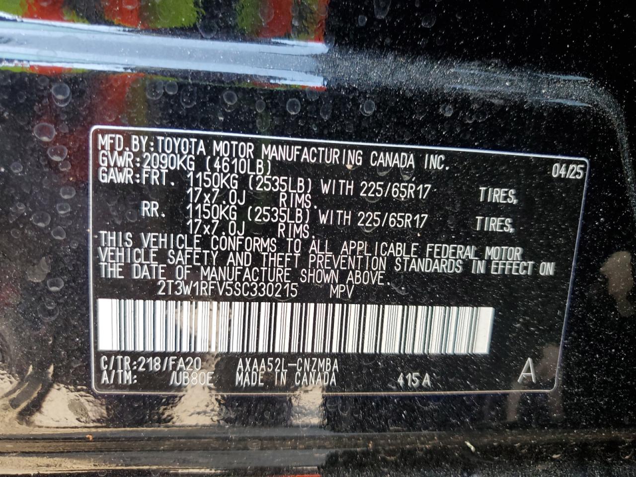 2025 Toyota Rav4 Xle VIN: 2T3W1RFV5SC330215 Lot: 64010995