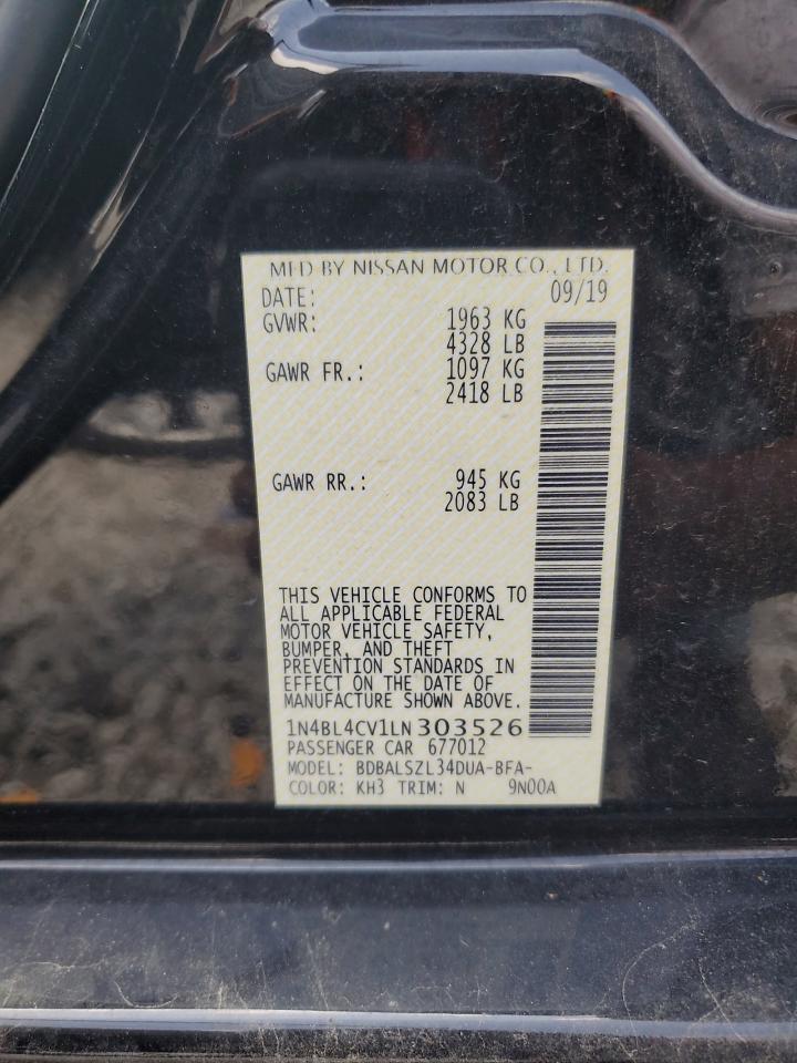 2020 Nissan Altima Sr VIN: 1N4BL4CV1LN303526 Lot: 65340855