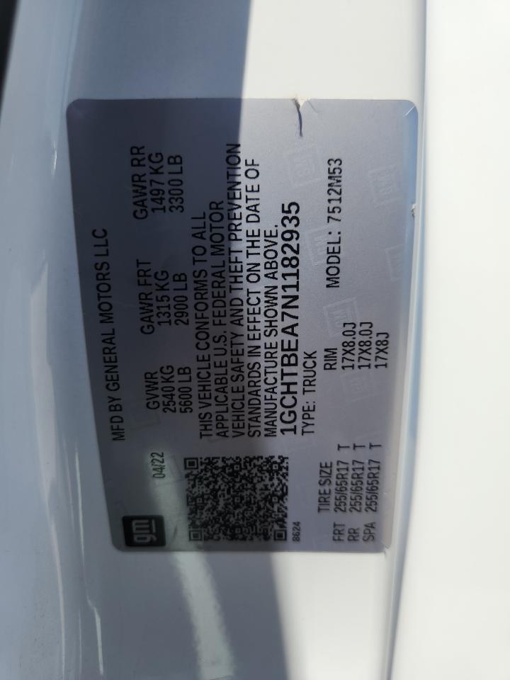 2022 Chevrolet Colorado VIN: 1GCHTBEA7N1182935 Lot: 63086075