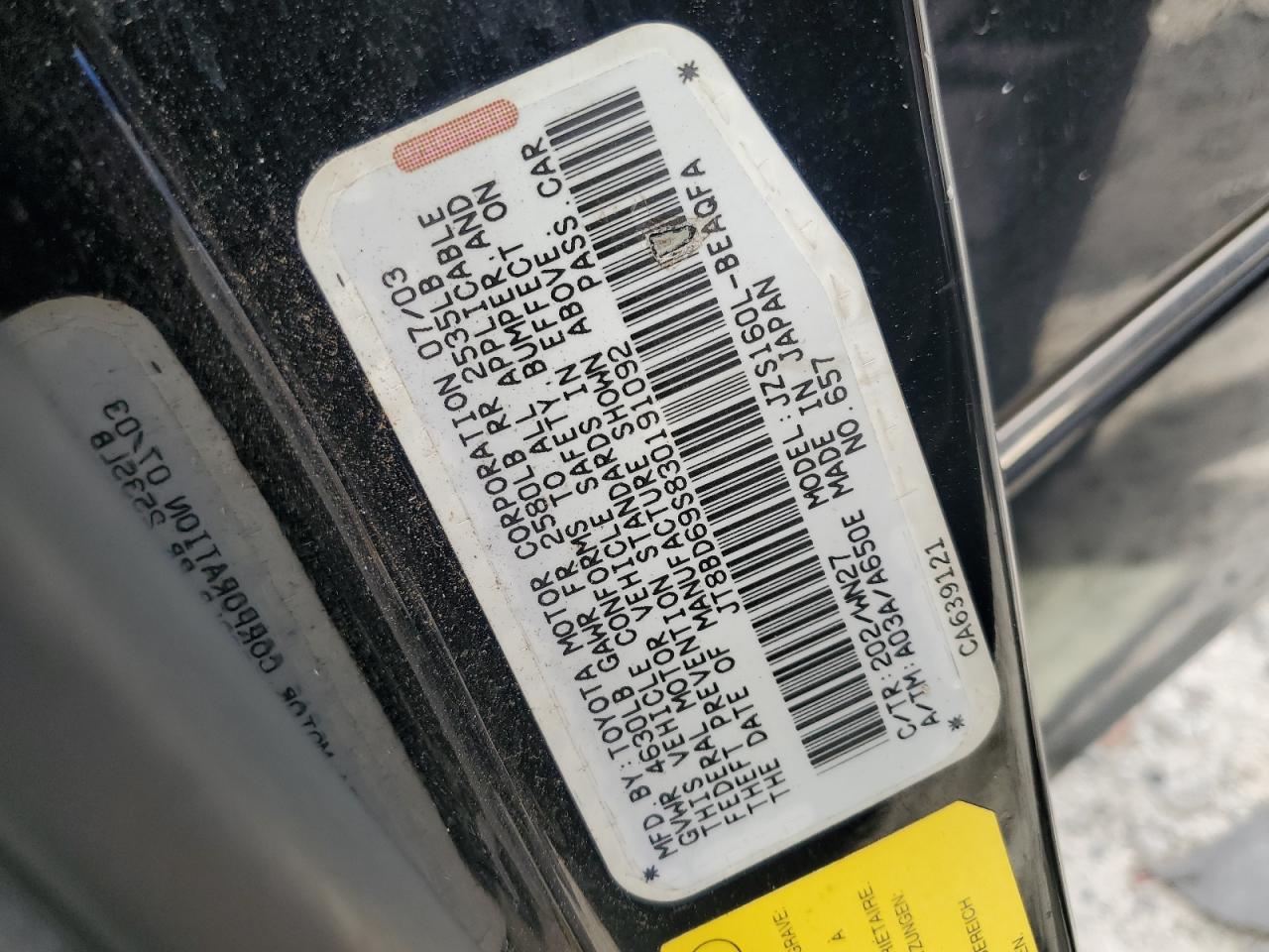 2003 Lexus Gs 300 VIN: JT8BD69S830191092 Lot: 64067545