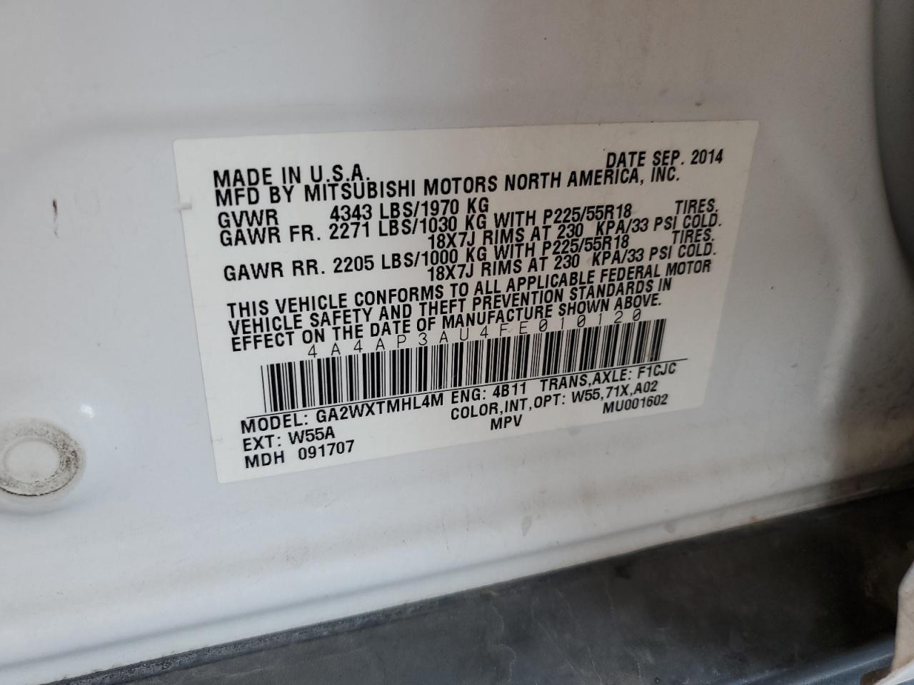 2015 Mitsubishi Outlander Sport Es VIN: 4A4AP3AU4FE010120 Lot: 65321495